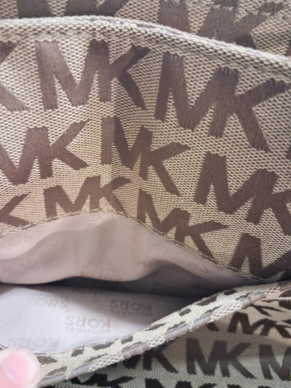 Michael Kors Tan and Dark Brown MK Logo Tote